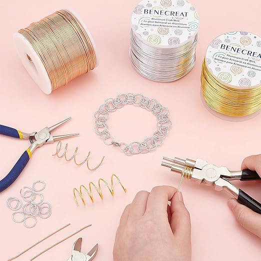 BENECREAT 12 17 18 Gauge Aluminum Wire (17 Gauge,380FT) Anodized Jewelry Craft Making Beading Floral Colored Aluminum Craft Wire - Silver