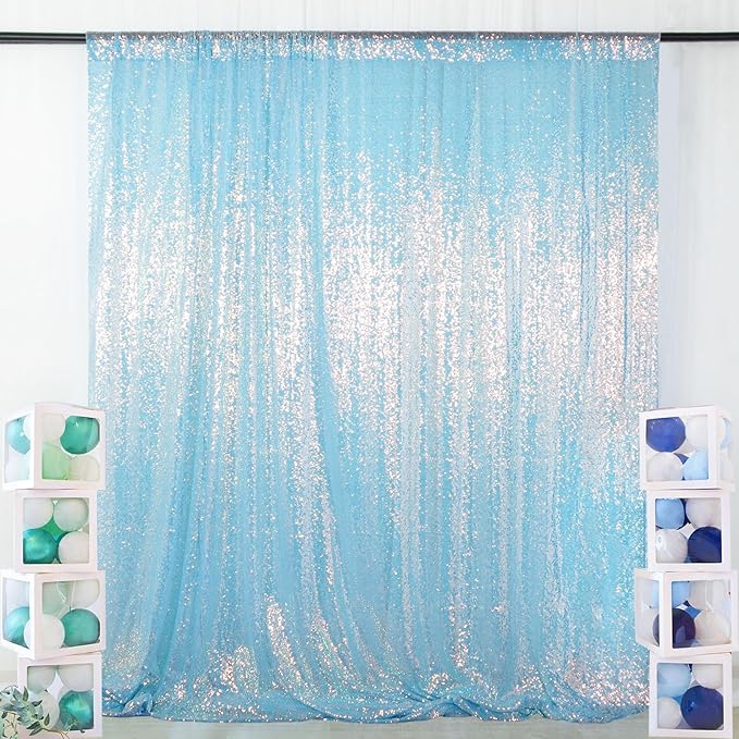 ShinyBeauty 10x10FT Iridescent Aqua Blue Sequin Backdrop Shimmer Wall Photo Background Glitter Curtain for Photography & Events Backdrops