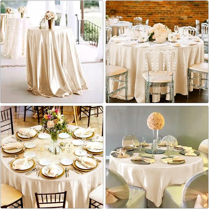 fani 6 Pack 108 Inch Champagne Round Tablecloth - Premium Silky Satin Tablecloth Overlay Smooth Fabric Table Cover Linens, Table Decoration for Wedding Party Banquet Events Restaurant Kitchen Dining