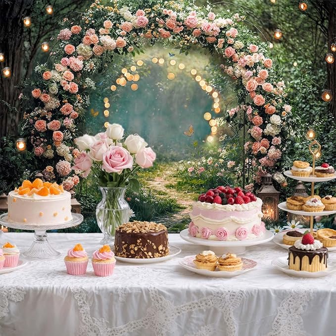12x10ft Enchanted Forest Wedding Photography Backdrop Wonderland Roses Fairy Tale Backdrop Pink Flower Birthday Newborn Baby Shower Wedding Bridal Party Banner Photo Booth Props Anniversary Background