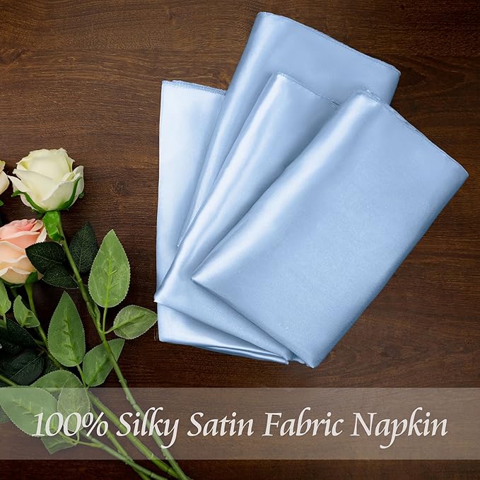 Manyshofu 60 Piece Baby Blue Satin Napkins - 20x20 Inch Square Fabric Napkins Set - Soft & Reusable for Wedding Dinner Party Lunch