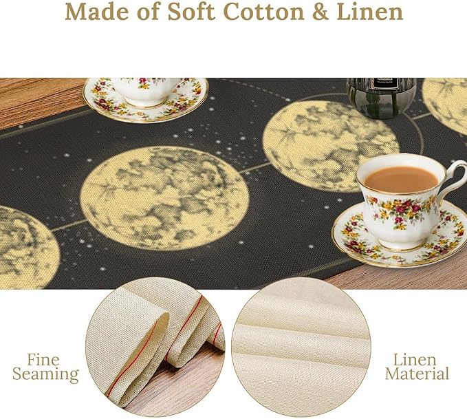 Sun Moon Table Runner, Mysterious Universe Milky Way Interstellar Space Western Traditional Elements able Runner for Party Living Room Home Kitchen Dinner Table Runner 13x120 Inch