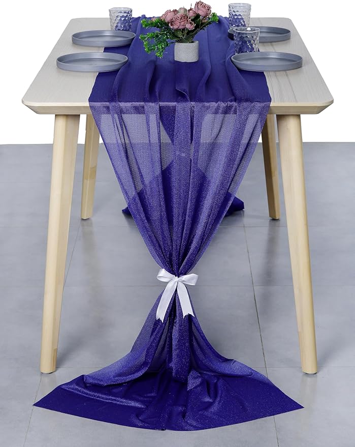 MDS Halloween Chiffon Table Runner - 5 Pack, 29 x 170 Inches, 14ft Each - Sheer Spooky Table Runners for Haunted House Parties, Trick-or-Treat Tables, Witchy Décor, Wedding & Events - Royal Blue