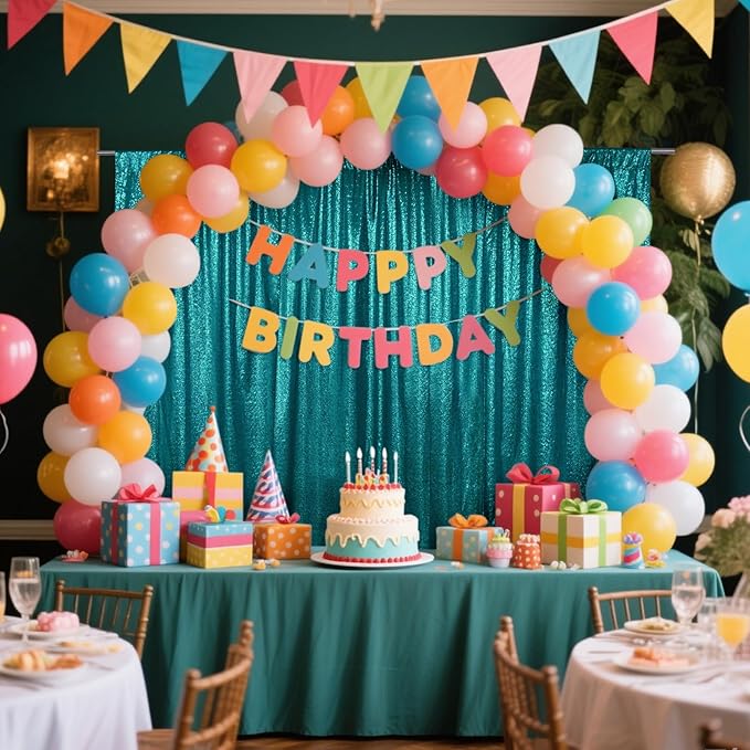 SquarePie Sequin Backdrop Curtain Not See Through Thick Glitter Background for Party 6FT x 6FT Teal