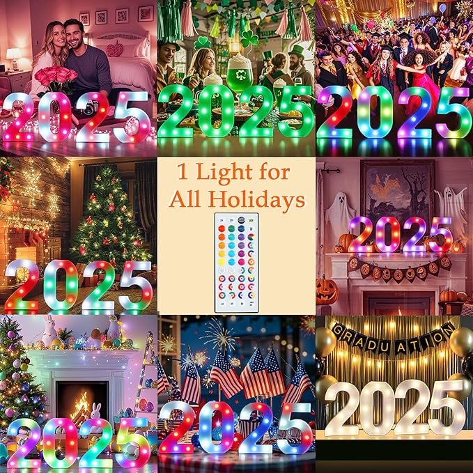 Pooqla Colorful Light Up Numbers, 35 Colors LED Marquee Number Lights for 10th Birthday Decorations with Remote, RGB Lighted Numbers for Party, Wedding, Bar, Night Light, Home Decor, Number 0