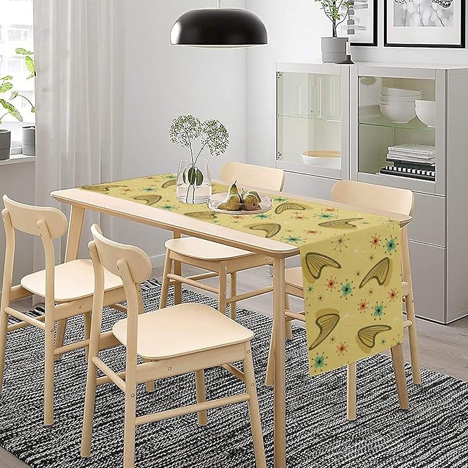 Mid Century Table Runner, Modern Atomic Pattern Absctract Geometric Retro 1950S 1960S Dinner Runner for Home Kitchen Dining Table Decoration, 13x70 Inch