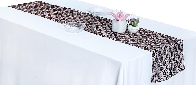 MDS Pack of 20 Wedding 12 x 108 inches Lace Table Runner for Wedding, Decorations for Birthday Parties, Banquets, Graduations, Engagements, and Runners fit Rectangle, Round Table- Coffee