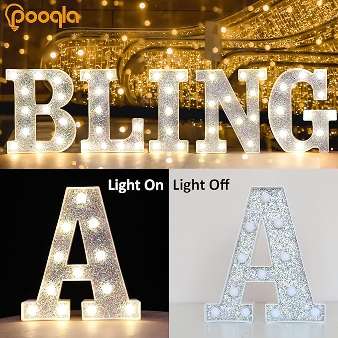 Pooqla Light Up Letters, LED Marquee Letters for Silver Birthday Decorations, Battery Powered Night Light Teenager Girl Room Decor, Gift for Girls Boys Wedding Bedroom Christmas Party Decor, Letter O
