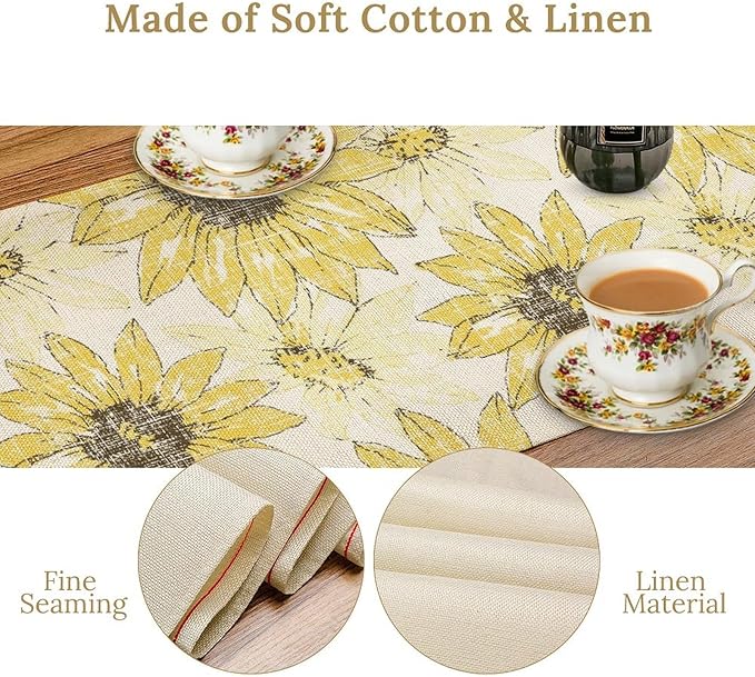 Chrysanthemum Vintage Floral Table Runner, Elegant Grunge Gray Sunflower Spring Summer Elegant Pattern Artichokes Flower Table Runner for Party Kitchen Dining Living Room Decor, 13x90 Inch