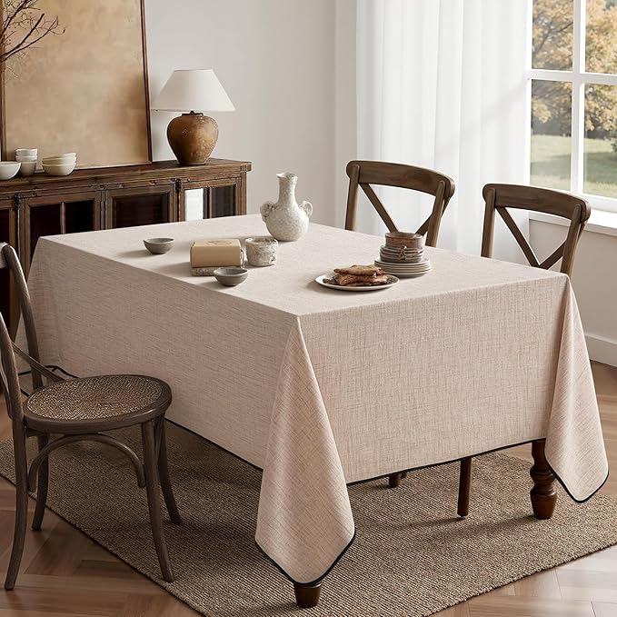 MIULEE Natural-Black Linen Tablecloth 60x104 Inch Rectangle Table Cloth Waterproof,Stain Resistant & Wrinkle Resistant for Dining Party Wedding
