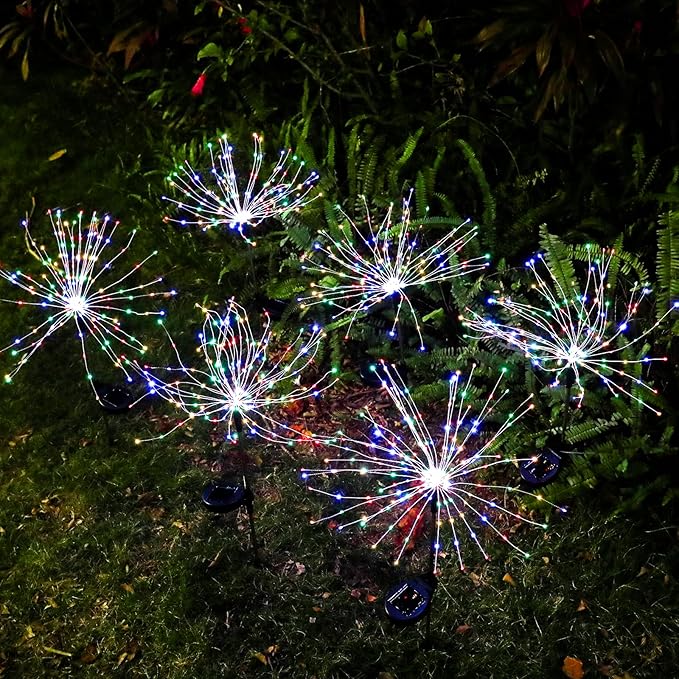 String Lights, 6 Pack Solar Outdoor Garden Stakes with 200 LEDs Multicolor