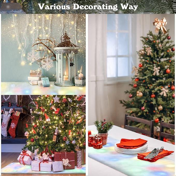 Jetec LED Christmas Fake Snow Blanket with Lights Artificial Snow Blanket with 2 Pcs LED Lights Lighted Snowflake Table Runner for Christmas Tree Village Display Winter Party Decor(15.75''x 49.21'')
