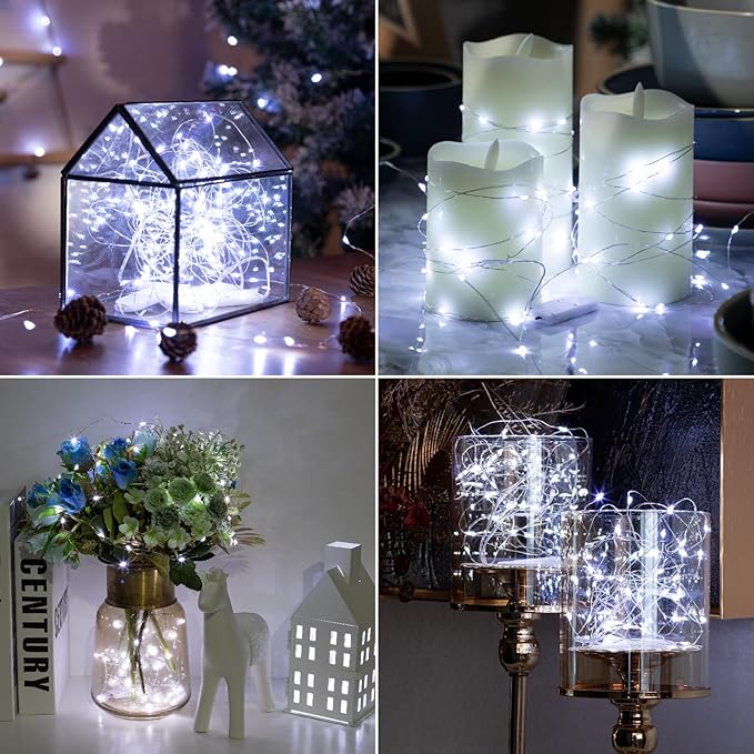 HXWEIYE 12 Pack LED White Fairy Lights Battery Operated, 7ft 20LED Mini Fairy String Lights Mason Jar Lights, Waterproof Firefly Starry Lights for DIY Wedding Party Bedroom Patio Christmas Décor