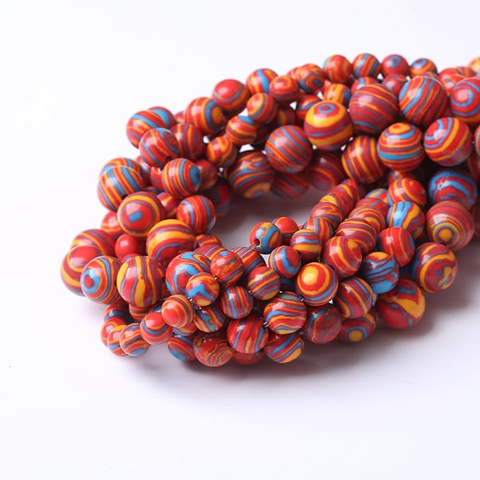 Red Yellow Blue Peacock Turquoise Stone Beads Gemstone Round Crystal Energy Jade Beads Stone Beads for Jewelry Making DIY Bracelet Necklace Jewelry Making 1 Strand 15.5inch 60PCS 6MM