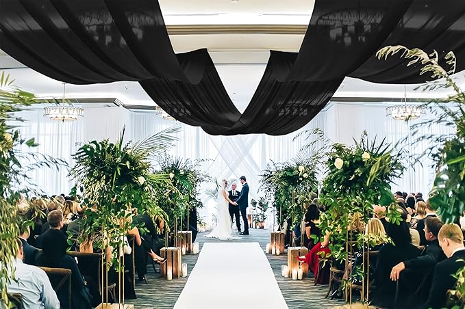 6 Panels Black Ceiling Drapes for Wedding, 5ftx20ft Ceiling Drapes Cheesecloth Sheer Fabric Curtain Wedding Arch Draping Fabric Romantic Ceilings Decorations for Weddings Party Ceremony Stage