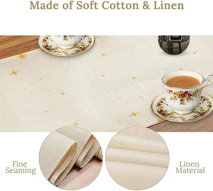 Mushroom Kitchen Table Runner, Gothic Moon Star Plants Witchy Moonlit Flower Butterfly Table Runner for Kitchen Dinner Living Room Drapes, 13x70 Inch White