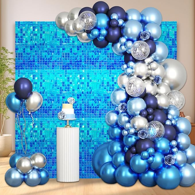 24PCS Colorful Lake Blue Shimmer Wall Backdrop, Square Sequin Photo Backdrops Panel, Glitter Wall Background for Birthdays, Weddings, Christmas, Engagements, Disco Bachelorette Party Decor (3FTx4FT)