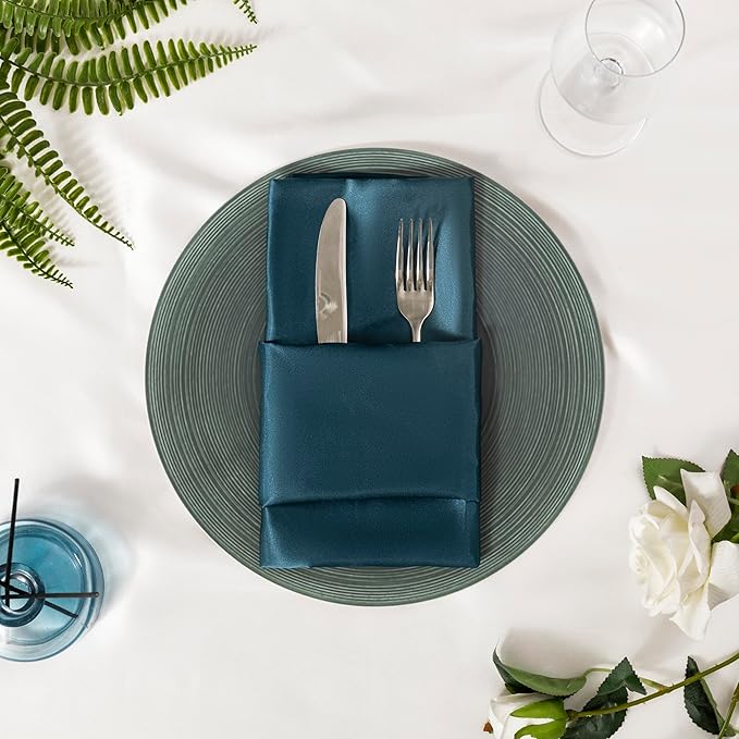 36 Pack Square Satin Dinner Napkins, 16x16 Inches Silky Soft Smooth Table Cloth Napkins for Restaurant Weddings Banquet Party Decoration, Deep Sea Blue