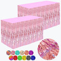 Pink Streamers Party Decorations, 2 Packs Pink Table Skirts Metallic Foil Fringe Tinsel for Birthday Bachelorette Girl Baby Shower Fiesta Float Parade Graduation Party Supplies -29x108Inch
