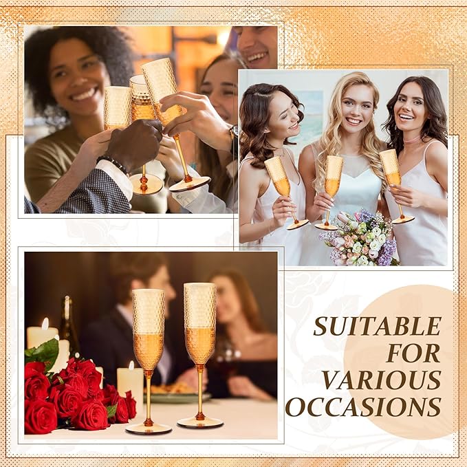 Champagne Glasses 24 Pack, 5.5 oz Plastic Flutes with Removable Stems