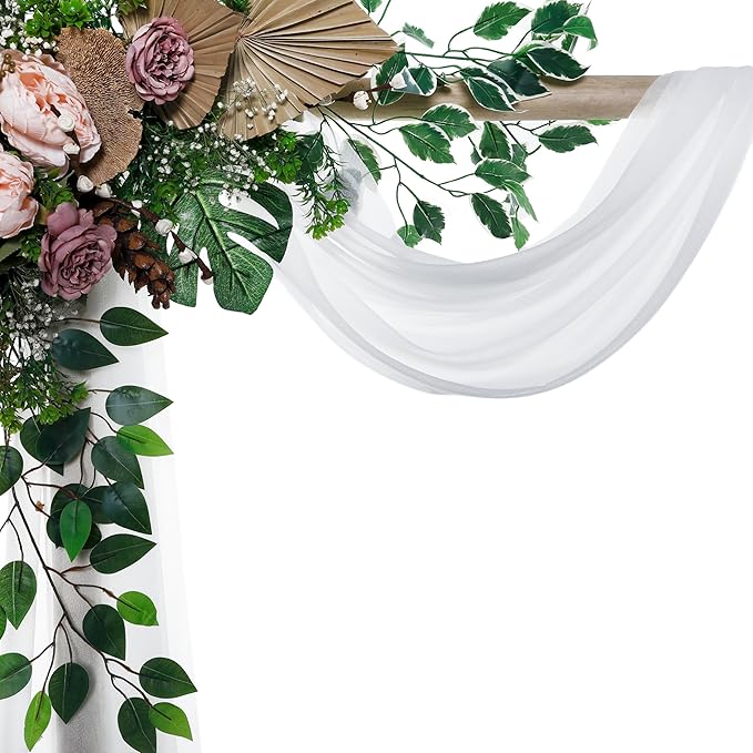 Fabric Panel: White Sheer Chiffon, 30 In x 40 Ft Wedding Drape