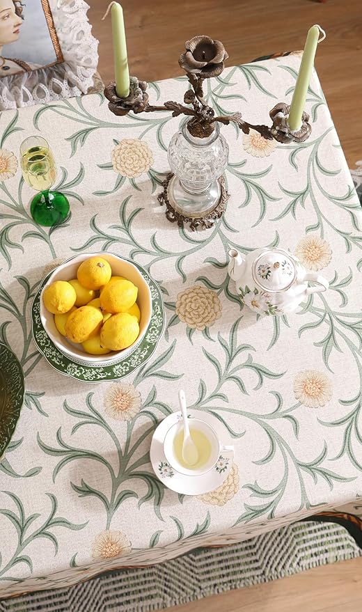 patdrea Designer French Linen Table Cloth for Rectangle Table,Vintage Fall Decorative Tablecloth,Floral Decoration Cover for Kitchen Dining Christmas,Tea Party,Thanksgiving,63"x110"-Littledaisy
