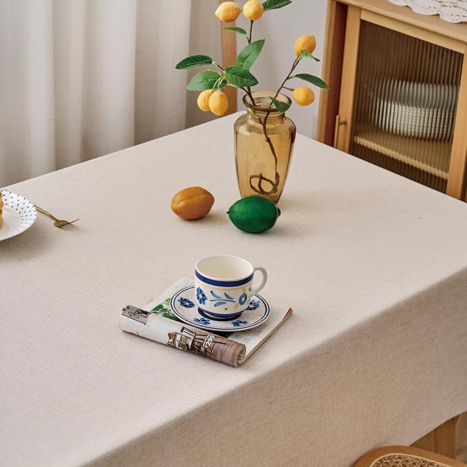 NLMUVW Square Linen Tablecloth 54x54 Inch, Rustic Textured Table Cloth Water Resistant Farmhouse Table Cover for Kitchen Dining Party Coffee, Oatmeal