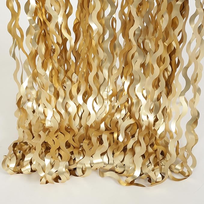 4 Pack Wavy Champagne Gold Metallic Tinsel Foil Fringe Curtains Backdrop - 3.3X6.6ft Foil Fringe Backdrop for Parties | Door Streamers for Birthday | Photo Booth Backdrops Party Decor