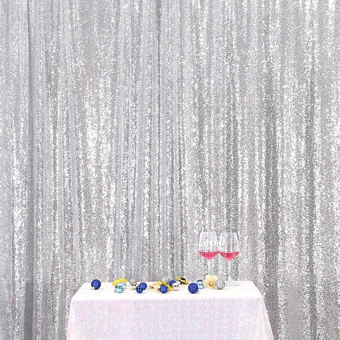 Poise3EHome Silver Sequin Backdrop, 20Ft x 10Ft Glitter Photography Background Curtains for Party Baby Shower Wedding Birthday Christmas Thanksgiving Halloween Decoration