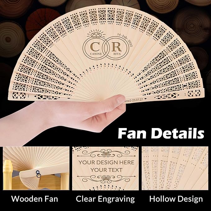 100 PCS Custom Fans Personalized Folding Fans for Line Dancing Wooden Hand Fan Wedding Favors Bulk Fans for Guests Party Event Use (Style11)