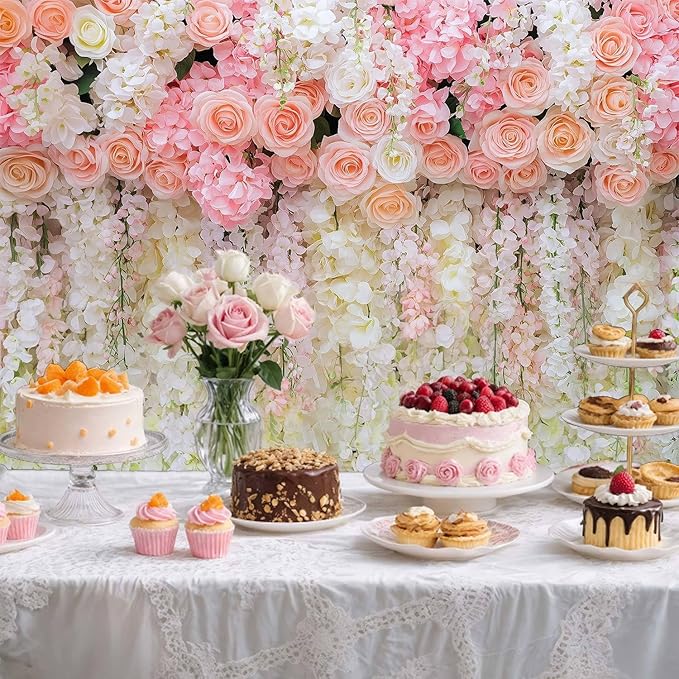 6x4ft Pink Rose Flower Wedding Photography Backdrop Spring Floral Photography Backdrop Valentine's Day Mother's Day Girl Birthday Baby Shower Wedding Bridal Party Banner Photo Booth Props Background