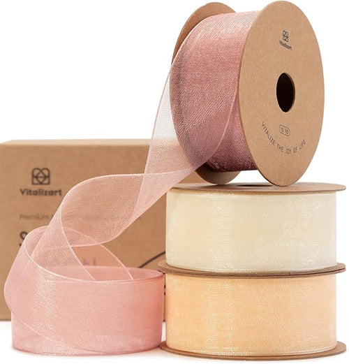 & Rose Gold Organza Sheer Ribbon Yd Pink Ribbon, 1 Inch X 30 – Cream