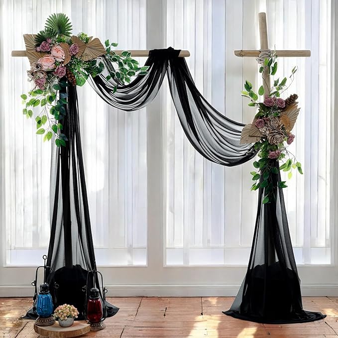 MDS Halloween Chiffon Draping Fabric - 1 Panel, 30" Wide x 100ft Long - Sheer Spooky Arbor & Canopy Drapery for Haunted House Backdrops, Party Ceilings, DIY Costumes & Themed Events - Black