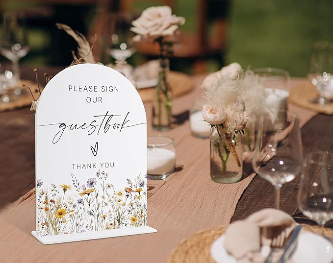 Wedding Signs for Ceremony and Reception, Boho Floral Please Sign Our Guestbook, Wedding Signage with Stand, Bridal Shower Table Centerpieces, Supplies for Engagement Reception and Event Party, 32