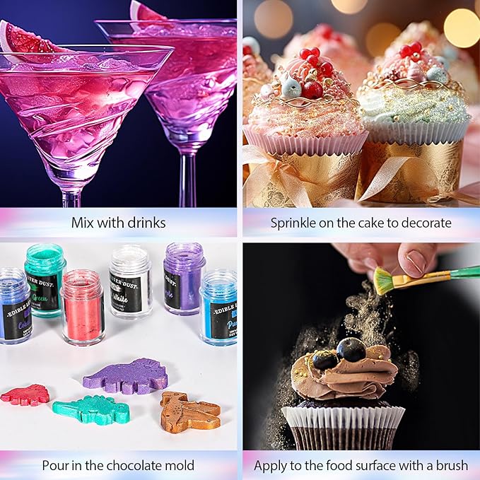 Dusting Powders: Edible Luster Dust Set, 24 Vivid Colors, 4g Bottles