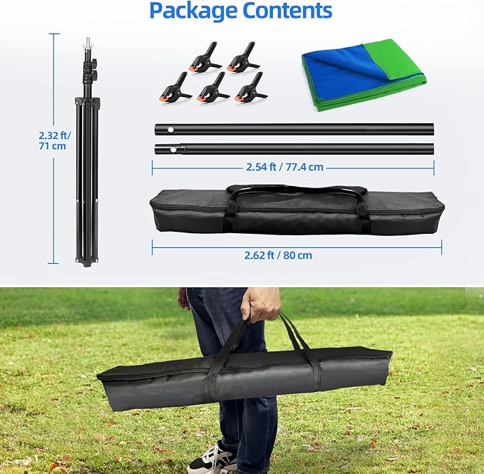 Green Screen Backdrop Kit with Stand, Reversible 7x5 ft