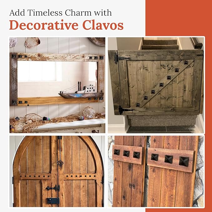 25 Pack 1" Square Head Iron Clavos Decorative Nails – Oil Rubbed Bronze – Handmade Rustic Square Fasteners for Farmhouse Shutters, Barn Doors, Shutters, and Gates – Ornamental Wood Accent