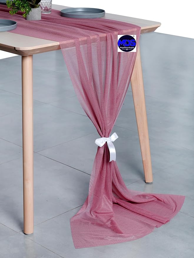 MDS Halloween Chiffon Table Runner - 12 Pack, 29 x 170 Inches, 14ft Each - Sheer Spooky Table Runners for Haunted House Parties, Trick-or-Treat Tables, Witchy Décor, Wedding & Events - mauva