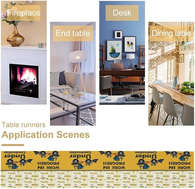 Cartoon Car Table Runner,Boys Kids Construction Vehicles Truck Yellow Print Tablecloth Burlap for Hotel Indoors Outdoor Dining Room Kitchen Home Decor,W13X L60 in