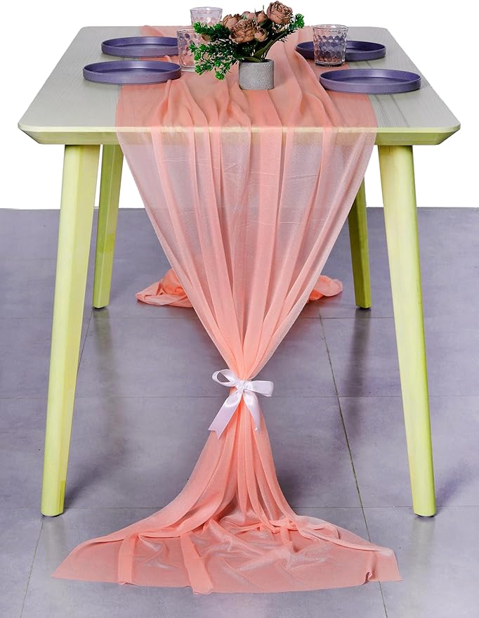 MDS Halloween Chiffon Table Runner - 5 Pack, 29 x 170 Inches, 14ft Each - Sheer Spooky Table Runners for Haunted House Parties, Trick-or-Treat Tables, Witchy Décor, Wedding & Events - Peach