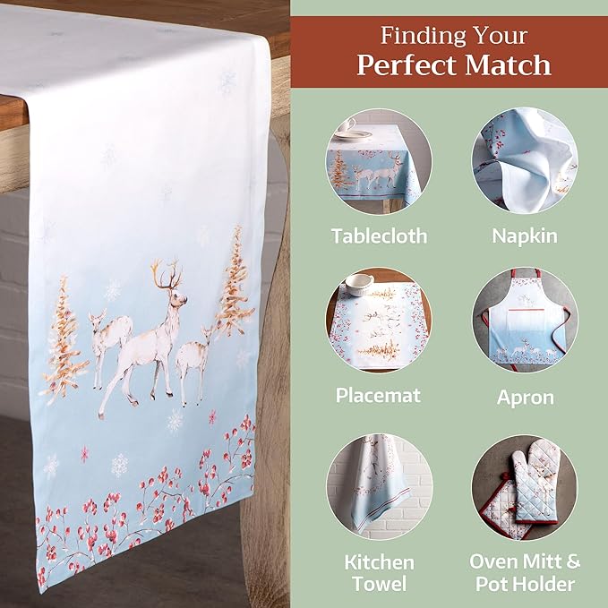 Maison d' Hermine Table Runner 100% Cotton Single Layer Table Runners 108 inches Long for Thanksgiving Christmas Decorations Home Kitchen Dining Party Wedding (Fairy Tale Forest, 14.5" x 108")
