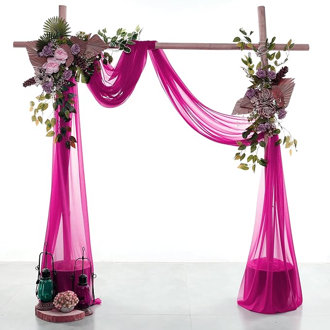 Backdrop Drapery Fabric in Magenta Sheer Chiffon, 2 Panels, 30 x 100 Ft