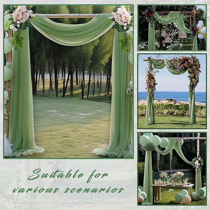 Wedding Arch Draping Fabric, Sage Green Chiffon, 4 Panels 20 Ft