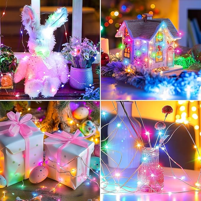 LAMPHOME 6 Pack Easter Fairy Lights Battery Operated - 7ft 20 LED Copper Wire Mini String Light Firefly for Mason Jars DIY Crafts Christmas Wedding Party Centerpiece Table Easter Decor,Multicolor