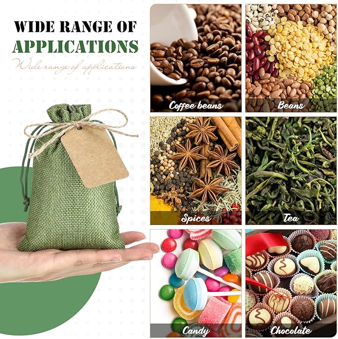 Gift Bags - Army Green Burlap Drawstring Favor Bags, 100 Count