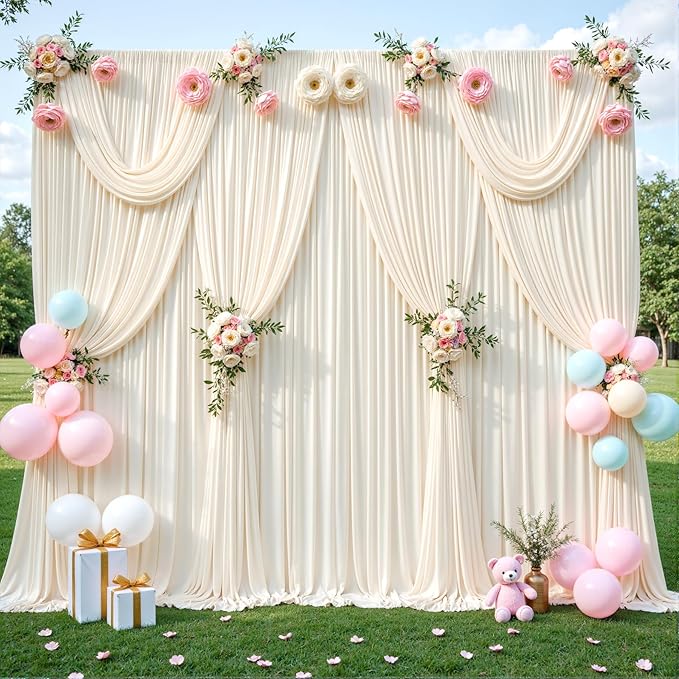 Champagne Backdrop Curtain Set, 8 Panels, Wrinkle-Free Fabric