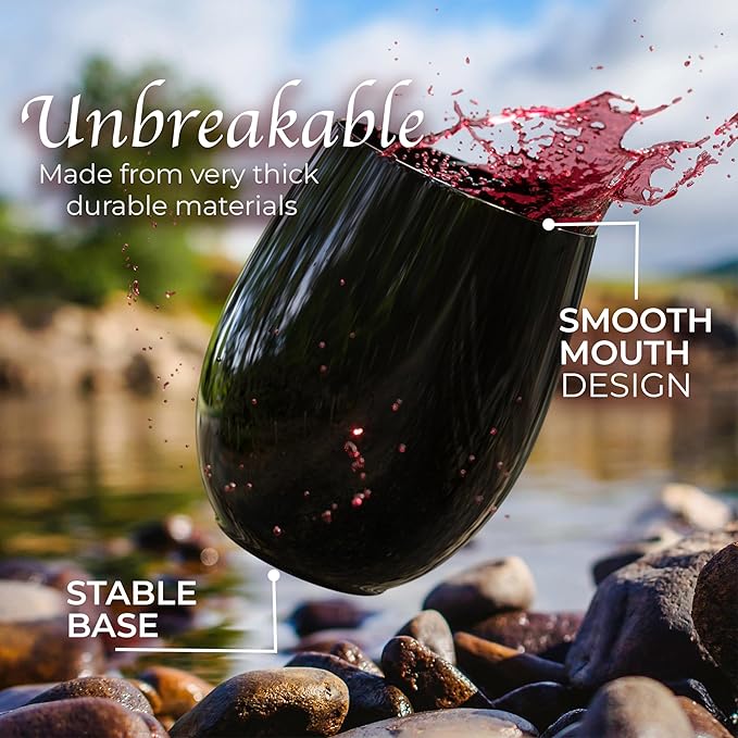 Stemware: 48 Disposable Stemless Plastic Wine Glasses, 12 oz Each