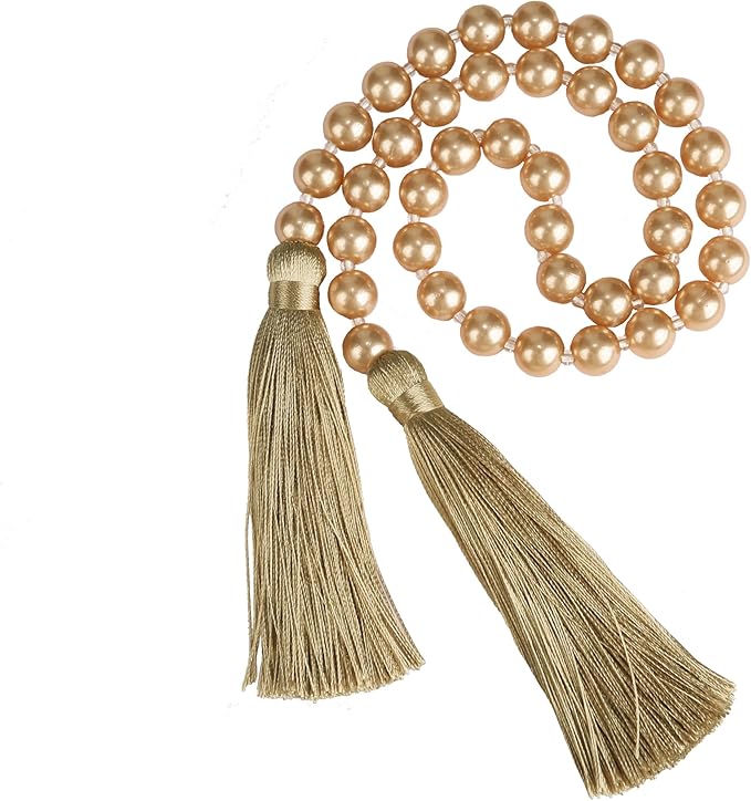 Tassel Garland, 34 Inch Glass Bead, Gold, 2 Pack