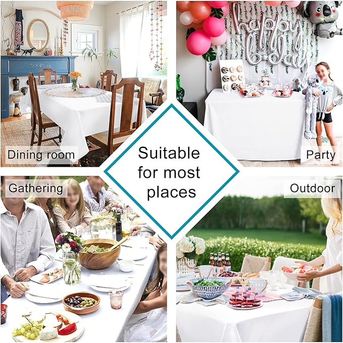 Hiasan 4 Pack White Rectangle Tablecloth - Waterproof and Spillproof Restaurant Washable Polyester Table Cloth for Dining Room, 54 x 80 Inch