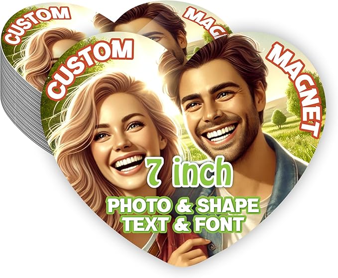KETABAO – 7" Customized Heart Magnetic Pictures Photo Magnet for Refrigerators, Storage Cabinets and Cars – Personalized Gift Ideas